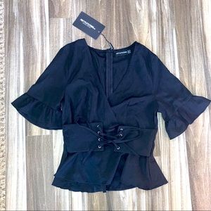 PrettyLittleThing Black Ruffle Sleeve Blouse